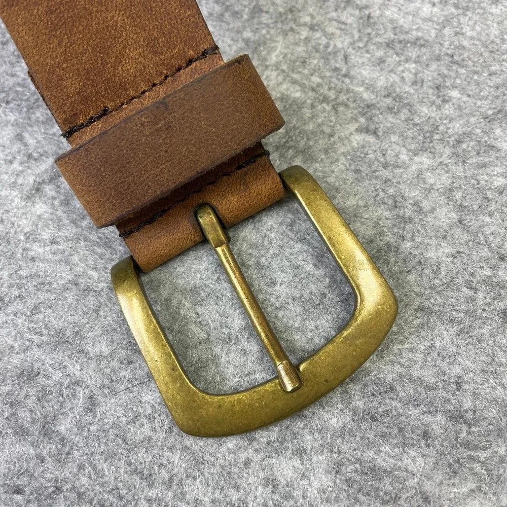 Womens Brown Genuine Leather Perforated Floral Belt 30''xDistressed Brass Buckle